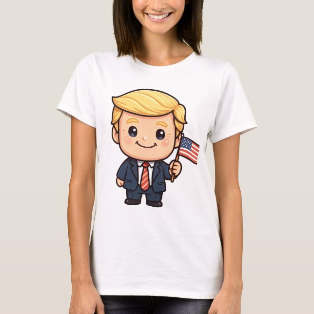 Camiseta Cute Cartoon Trump T-Shirt | Patriotic American Fl (Anverso)
