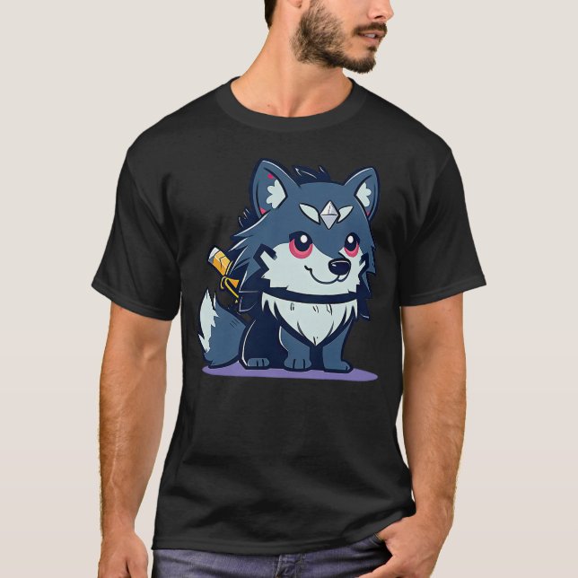 Camiseta Cute Cartoon Wolf Ninja and His Dog Sidekick with  (Anverso)