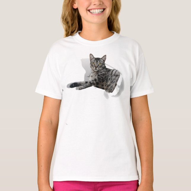 Camiseta Cute Cat 3D Ilusión divertida gráfica popular (Anverso)
