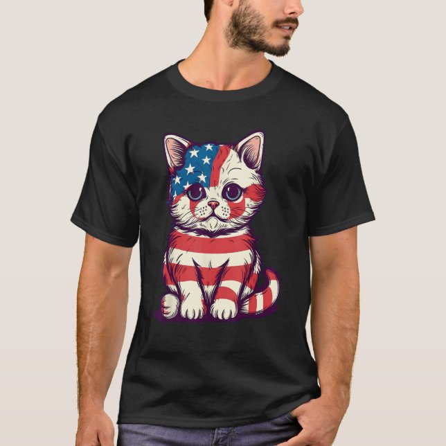 Camiseta Cute Cat 4th Of July Hat Patriotic American Flag P (Anverso)