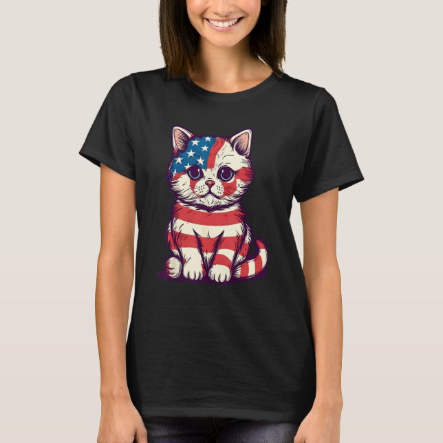 Camiseta Cute Cat 4th Of July Hat Patriotic American Flag P (Anverso)