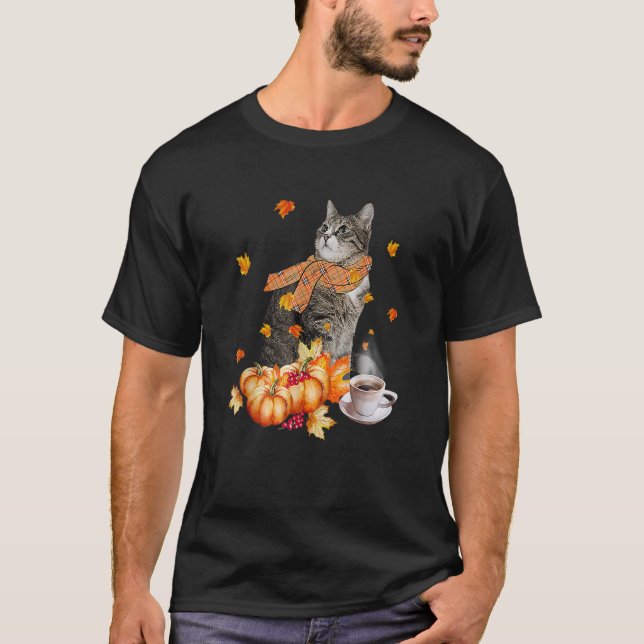 Camiseta Cute Cat Amp Pumpkin Spice  Cat  Fall Thanksgiving (Anverso)