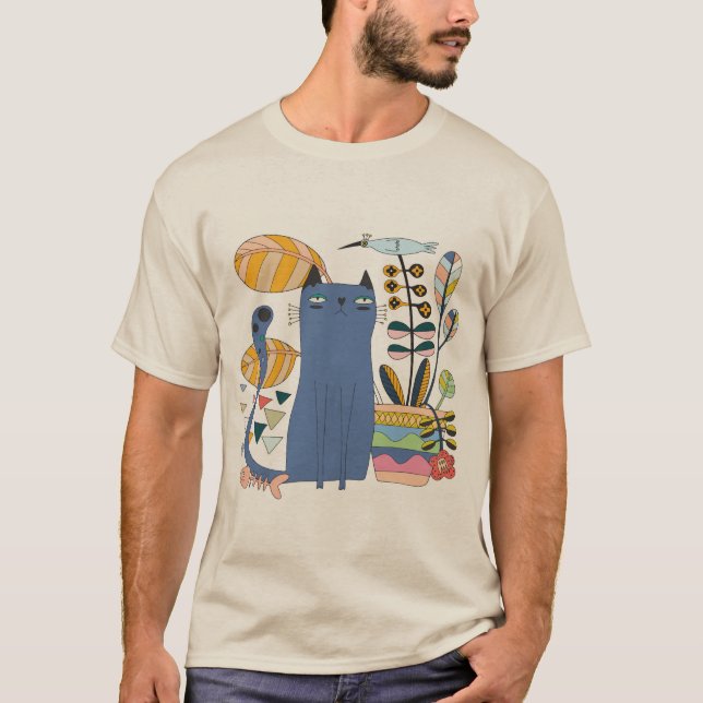 Camiseta 'cute cat and bird' (Anverso)