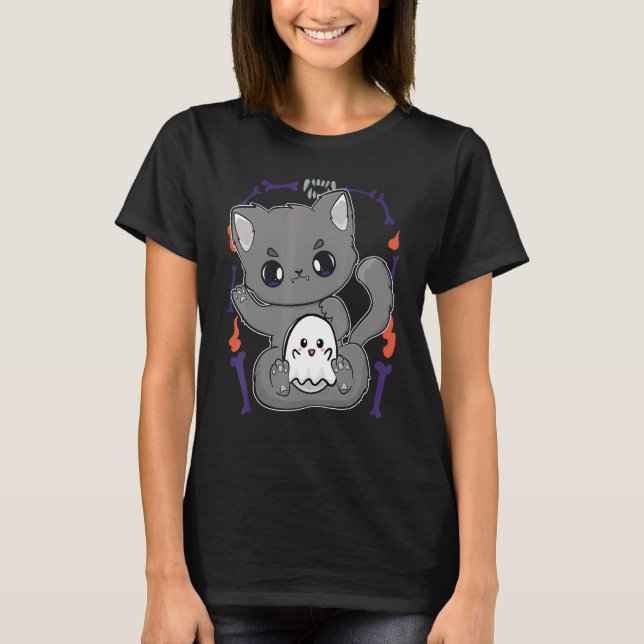 Camiseta Cute Cat And Ghosts For Cute Horror Fans (Anverso)