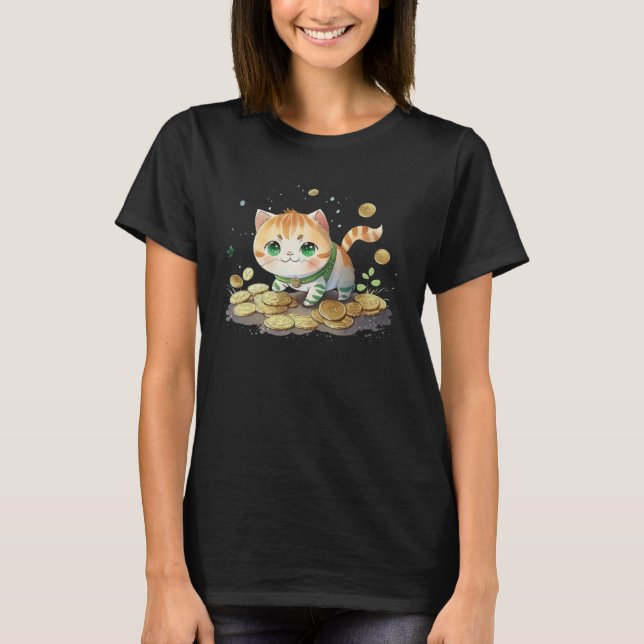 Camiseta Cute Cat and Gold Coins St Patrick s Day Cat   2 (Anverso)