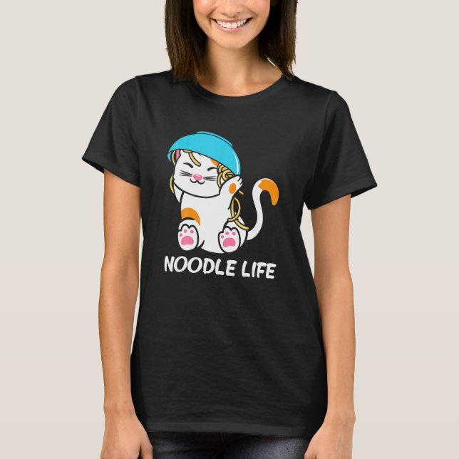 Camiseta Cute Cat Bowles Noodles Head Noodle Life Kitten Ki (Anverso)