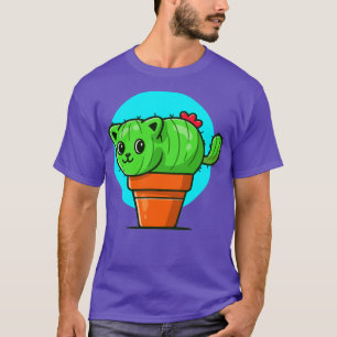 Camiseta Cute Cat Cactus Cartoon Illustration
