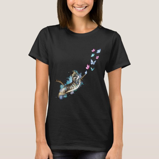 Camiseta Cute Cat Catching Butterfly Kittens  Kitty Adoptio (Anverso)