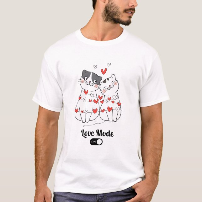 Camiseta Cute Cat Couple Valentine Illustration (Anverso)