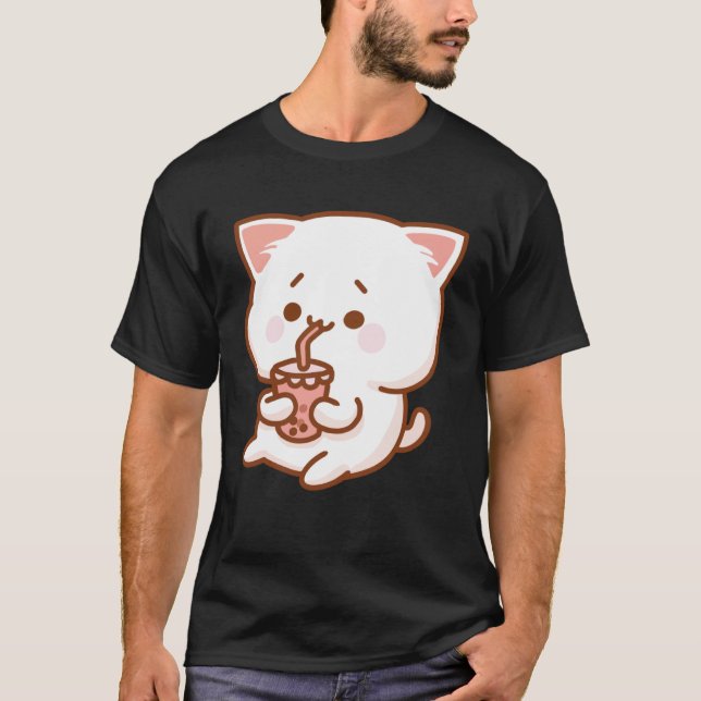 Camiseta Cute Cat Driking Tea with bubbles (Anverso)