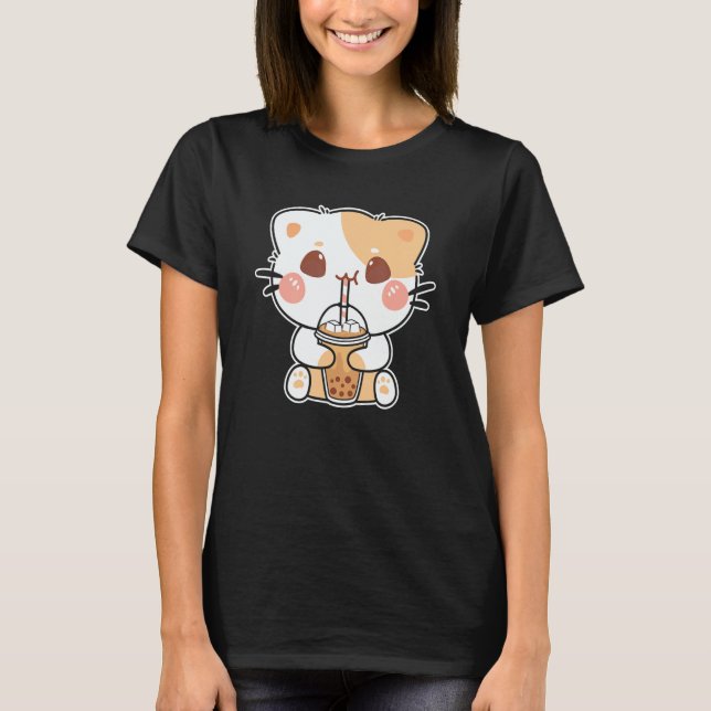 Camiseta Cute Cat Drinking Boba (Anverso)