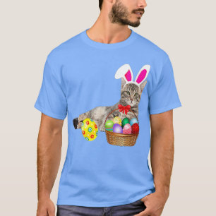 Camiseta Cute Cat Easter Day Bunny Eggs Costume Gift Mens W