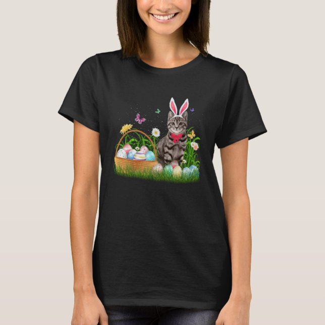 Camiseta Cute Cat Easter Day Bunny Eggs Costume  Mens Women (Anverso)