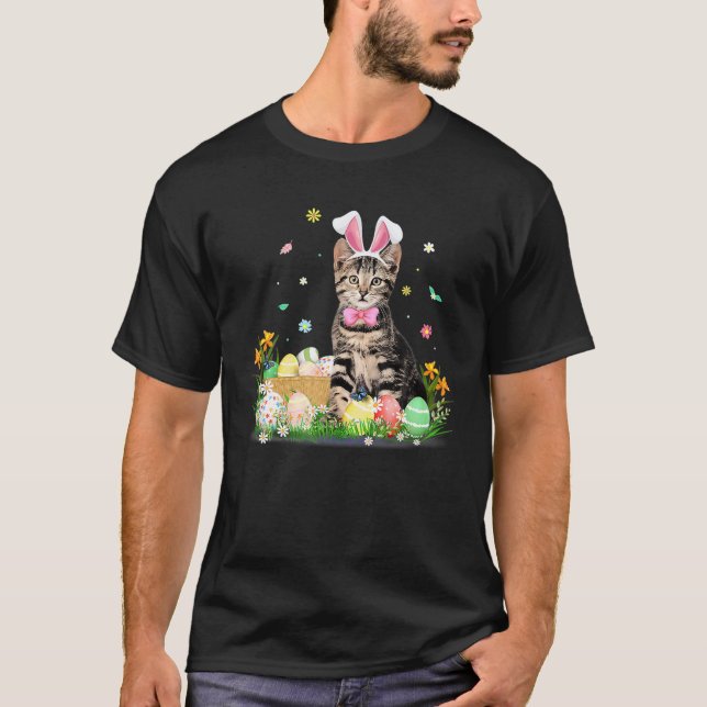 Camiseta Cute Cat Easter Day Bunny Eggys Disfraces Regalos  (Anverso)