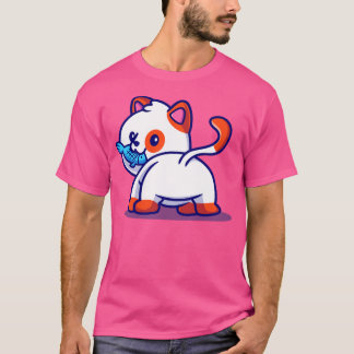 Camiseta Cute Cat Eating Fish Cartoon1