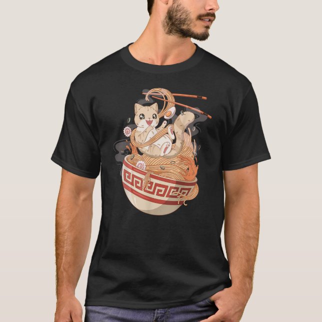 Camiseta Cute Cat eating Ramen (Anverso)