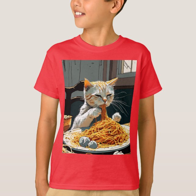 CAMISETA CUTE CAT EATING SPAGHETTI (Anverso)