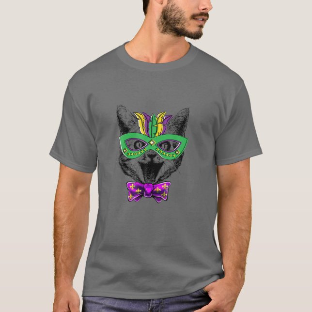 Camiseta Cute Cat Face Funny Character Mardi Gras Carnival (Anverso)