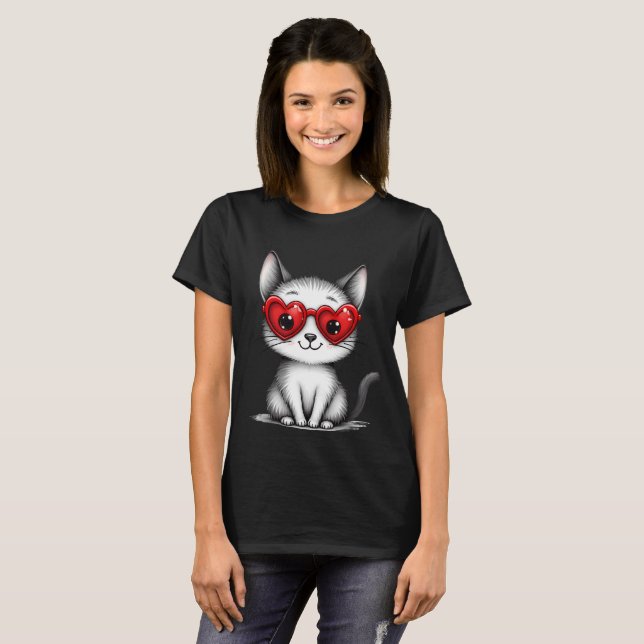 Camiseta Cute Cat Heart Glasses Graphic T-Shirt (Anverso completo)