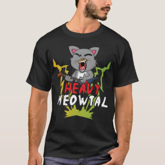 Camiseta Cute Cat Heavy Meow Metal Music Lover Guitar funny