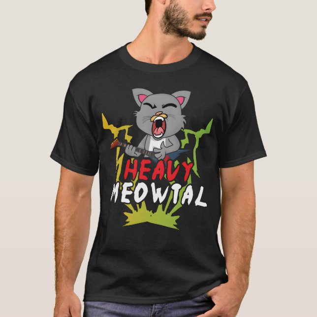 Camiseta Cute Cat Heavy Meow Metal Music Lover Guitar funny (Anverso)