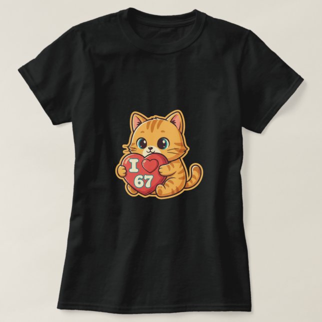 Camiseta Cute Cat I Love 67 Heart T-Shirt (Diseño del anverso)