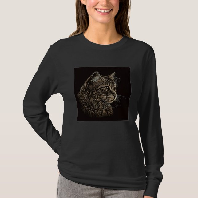Camiseta Cute Cat Illustration Adorable Minimal Black Women (Anverso)