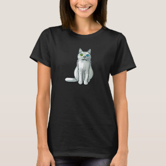 Camiseta Cute Cat Illustration with Green and Blue Eyes