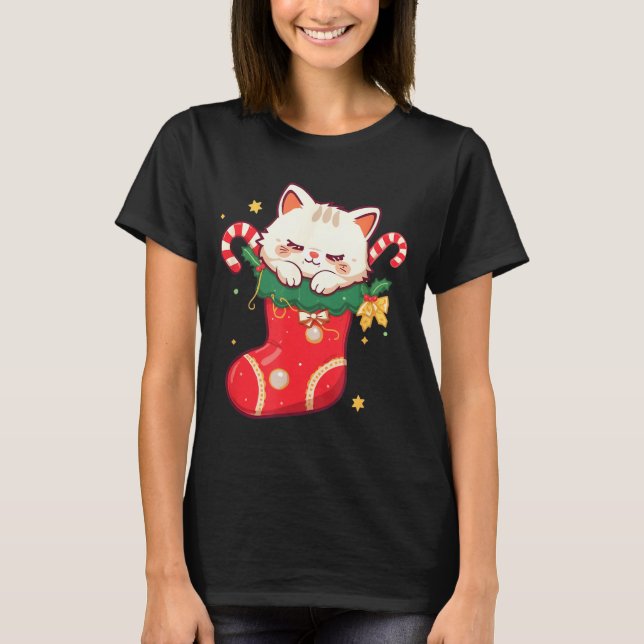 Camiseta Cute Cat In Christmas Stocking Kawaii Anime Xmas G (Anverso)