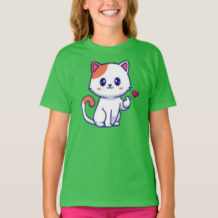 Camiseta Cute Cat in Love Rótulo Hand-57577