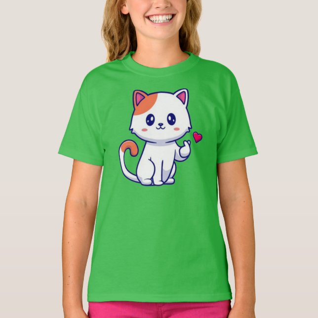 Camiseta Cute Cat in Love Rótulo Hand-57577 (Anverso)