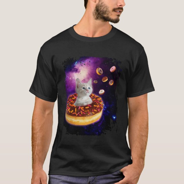 Camiseta Cute Cat Inside Donut in Space Boys Girl  Kitty in (Anverso)