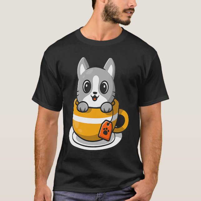 Camiseta Cute Cat Kitty in a coffee or tea cup (Anverso)
