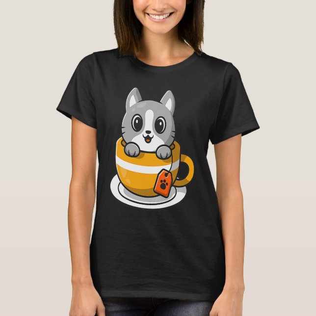Camiseta Cute Cat Kitty in a coffee or tea cup (Anverso)