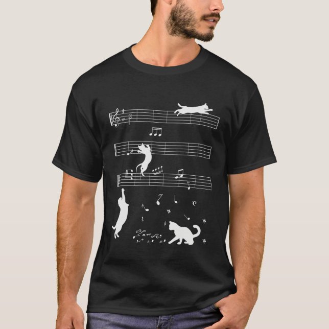 Camiseta Cute Cat Kitty Playing Music Note Clef Musician (Anverso)