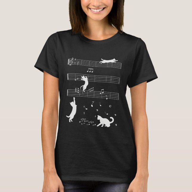 Camiseta Cute Cat Kitty Playing Music Note Clef Musician (Anverso)