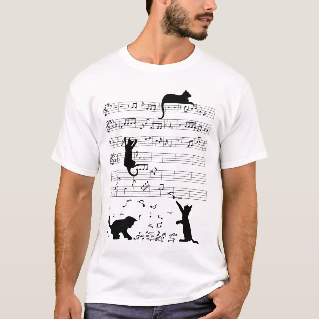 Camiseta Cute Cat Kitty Tocar Nota De Música Clef Musician  (Anverso)
