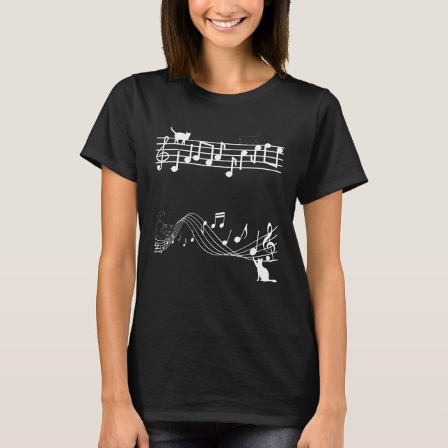 Camiseta Cute Cat Kitty Tocar Nota De Música Clef Musician  (Anverso)