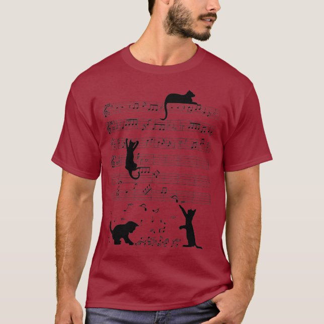 Camiseta Cute Cat Kitty Tocar Nota De Música Clef Músico (Anverso)