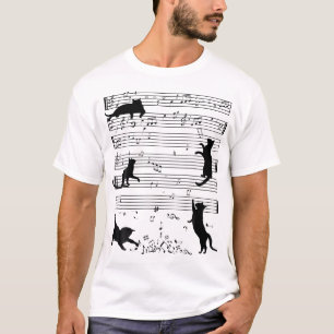 Camiseta Cute Cat Kitty Tocar Nota De Música Clef Músico