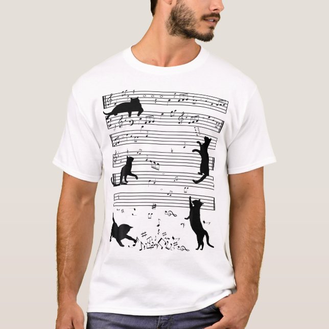 Camiseta Cute Cat Kitty Tocar Nota De Música Clef Músico (Anverso)