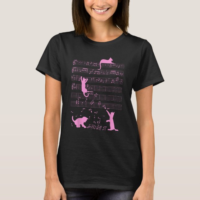 Camiseta Cute Cat Kitty Tocar nota de música Pink Clef Musi (Anverso)