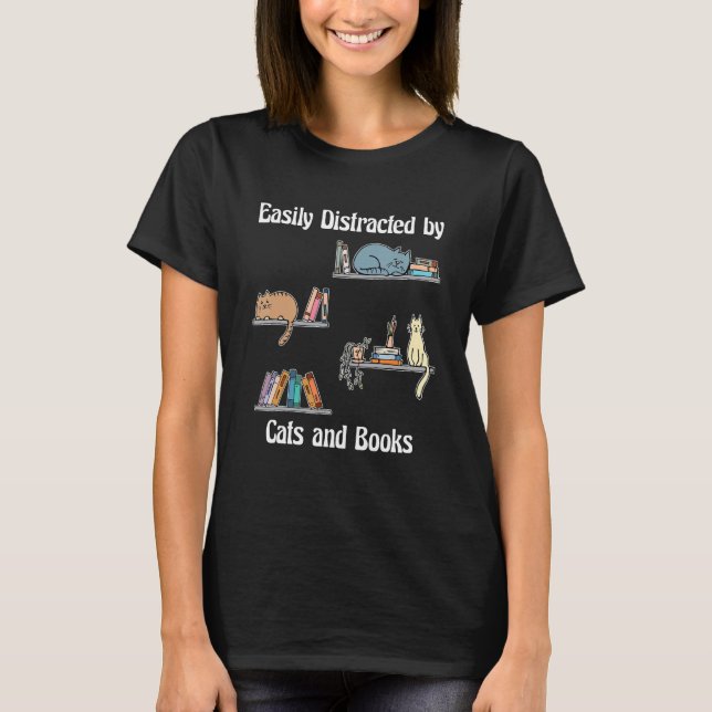 Camiseta Cute Cat Library Bookworm Easily Distracted by Cat (Anverso)