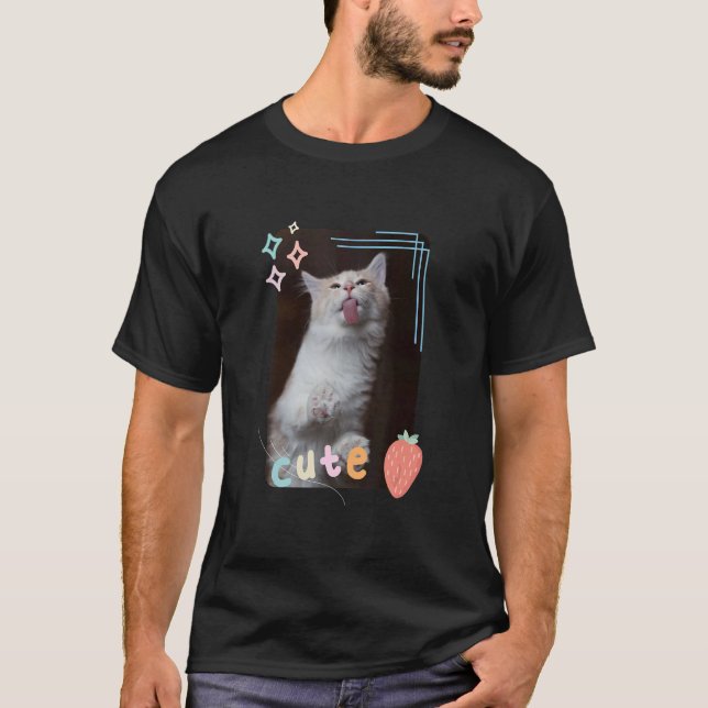 Camiseta Cute Cat Licking a Window Kitten Pets and Animal (Anverso)