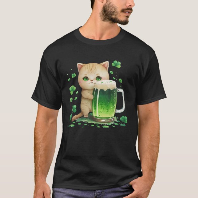 Camiseta Cute Cat Loves Beer St Patrick s Day (Anverso)