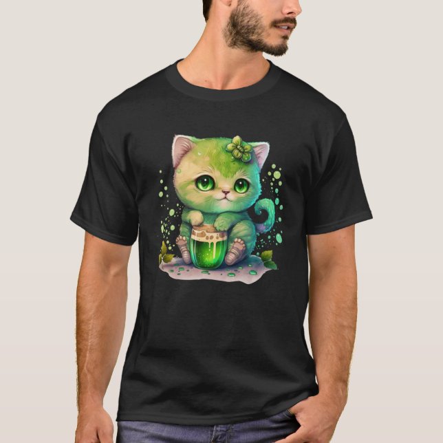 Camiseta Cute Cat Loves Beer St Patrick s Day Cat   2 (Anverso)