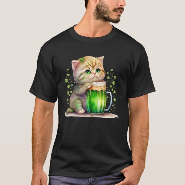 Camiseta Cute Cat Loves Beer St Patrick s Day Cat   3 (Anverso)