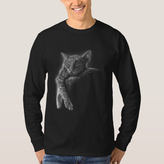 Camiseta Cute cat lying on moon graphic for men women child (Anverso)