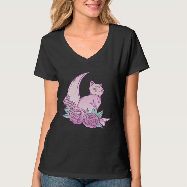 Camiseta Cute Cat Moon Roses Pink Animal Fur Cool Purr Bree (Anverso)