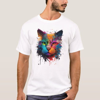 Camiseta Cute Cat Neon Ink Splash T-Shirt